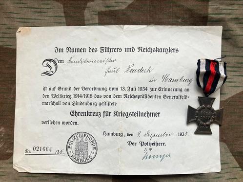 Kriegsteilnehmer oorkonde met medaille, Verzamelen, Militaria | Tweede Wereldoorlog, Landmacht, Lintje, Medaille of Wings, Duitsland