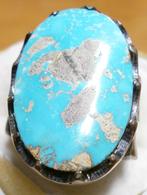 Turkoois %100 Perzisch zeldzaam ca 1970 design zilver ring, Blauw, Met edelsteen, Zo goed als nieuw, Zilver