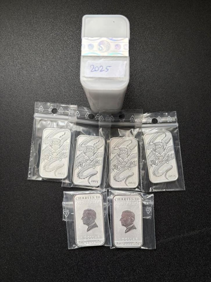 Tube dragon rectangle 2025 (20 x 1 ounce), Postzegels en Munten, Edelmetalen en Baren, Zilver, Ophalen of Verzenden