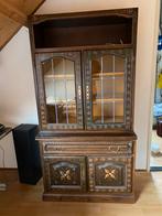 Handbeschilderde kast met glas in lood ramen met la, Antiek en Kunst, Ophalen