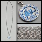 Antiek zilver,  zilveren jasseronketting met hanger, bordje, Ophalen of Verzenden, Zilver, Ketting