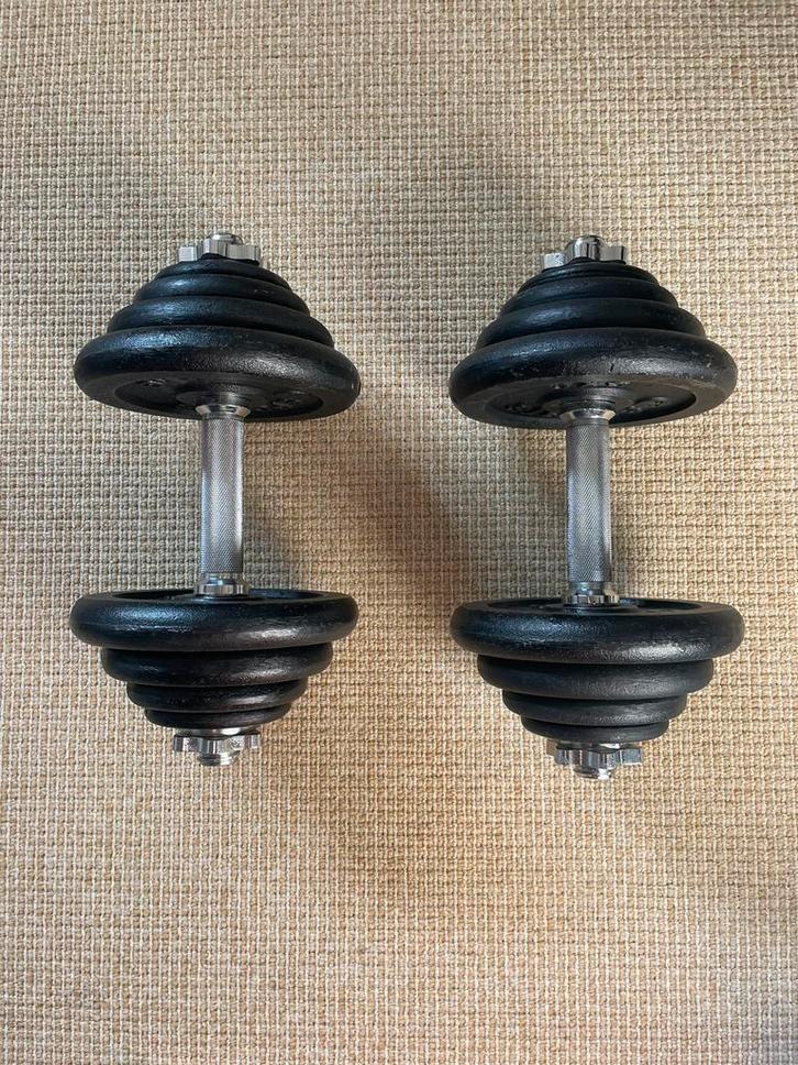 Verstelbare dumbells/halterset 2x20 kg (totaal 40kg), Sport en Fitness, Fitnessmaterialen, Halterset, Ophalen