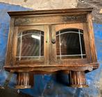 Houten theekastje met ruitjes glas in lood, Antiek en Kunst, Ophalen of Verzenden