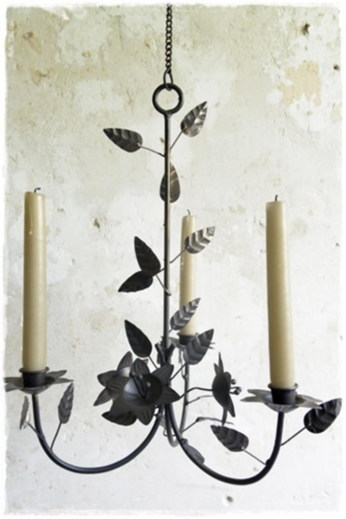 SALE! JDL hangkandelaar zwart 3 kaarsen,33 cm.d.+ ketting, Antiek en Kunst, Curiosa en Brocante, Ophalen of Verzenden