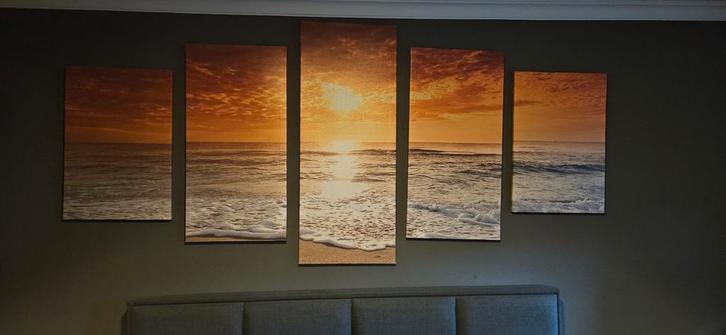 5-Delig Luik Canvas Schilderij - Zeegezicht, Huis en Inrichting, Woonaccessoires | Schilderijen, Tekeningen en Foto's, Zo goed als nieuw