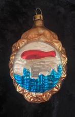 OUD ANTIEK KERSTBAL ORNAMENT ZEPPELIN SKYLINE NEW YORK, Diversen, Kerst, Ophalen of Verzenden, Zo goed als nieuw