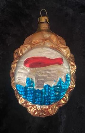 OUD ANTIEK KERSTBAL ORNAMENT ZEPPELIN SKYLINE NEW YORK beschikbaar voor biedingen