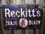 emaille reclame bord Reckitt's zakje blauw, Ophalen of Verzenden, Gebruikt, Reclamebord