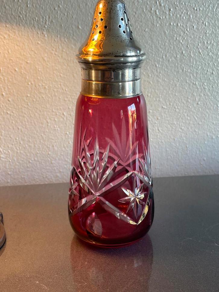 Antieke Poedersuiker Strooier met zilveren strooier, Antiek en Kunst, Antiek | Glas en Kristal, Ophalen of Verzenden