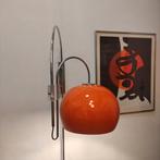 Dubbele vintage booglamp met metalen oranje kap jaren 70, Ophalen, Gebruikt, Metaal