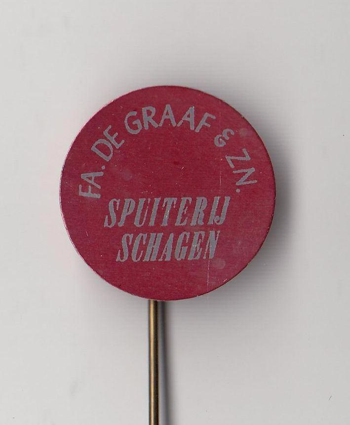 Schagen Spuiterij de Graaf speldje, Verzamelen, Speldjes, Pins en Buttons, Gebruikt, Speldje of Pin, Overige onderwerpen, Ophalen of Verzenden