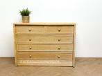 Vintage rotan faux bamboe ladekast vier lades commode rieten, Huis en Inrichting, Ophalen, 100 tot 150 cm, Zo goed als nieuw, 3 of 4 laden