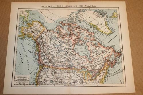 Antieke kaart - Britsch-Noordamerika en Alaska - Ca 1900, Boeken, Atlassen en Landkaarten, Zo goed als nieuw, Landkaart, Nederland