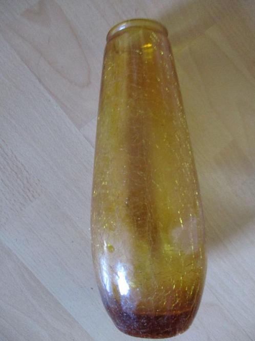 Craquelé geel bruinige vaas., Huis en Inrichting, Woonaccessoires | Vazen, Gebruikt, Geel, Minder dan 50 cm, Glas, Ophalen of Verzenden