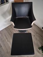 Kappersstoel + poef echt leer Pietranera, Huis en Inrichting, Stoelen, Ophalen, Gebruikt, Zwart, Leer