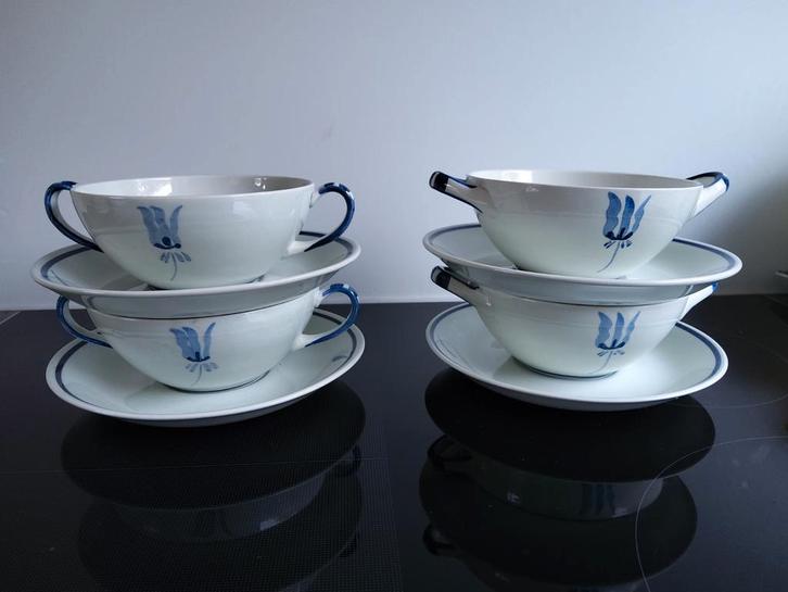 Goedewaagen Gouda Holland 4 soepkommen met schotels, Antiek en Kunst, Antiek | Servies los, Ophalen of Verzenden