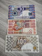 Setje guldenbiljetten 10, 25 en 100 gulden van laatste type, Postzegels en Munten, Munten | Nederland, Setje, Verzenden