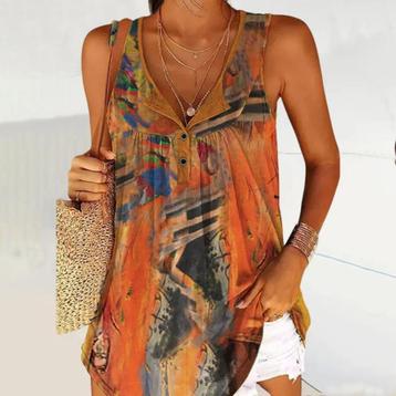 Leuke bruine oranje open vhals top gipsy stijl mt 2xl ,  beschikbaar voor biedingen
