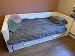 Woood bed Dennis wit incl lade, lattenbodem en matras, Ophalen, 180 cm of meer, 85 tot 100 cm, Matras