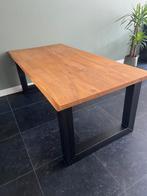 Houten tafel met stalen poten, Huis en Inrichting, Tafels | Eettafels, Ophalen, Vijf personen of meer, Rechthoekig, 200 cm of meer