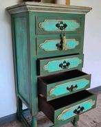 Oud Spaans ladenkastje vintage India Ibiza stijl turquoise, Huis en Inrichting, Kasten | Ladekasten, Ophalen, 50 tot 100 cm, Zo goed als nieuw