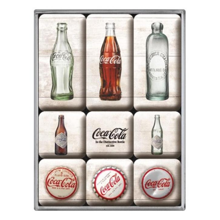 Coca Cola flessen timeline reclame magneet set magneetjes, Verzamelen, Merken en Reclamevoorwerpen, Nieuw, Reclamebord, Ophalen of Verzenden
