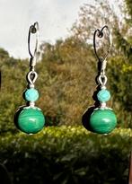 Echt zilveren oorbellen met malachiet en turquoise, Sieraden, Tassen en Uiterlijk, Hangers, Verzenden, Nieuw, Met edelsteen