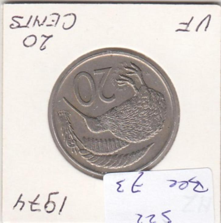 S22-BEE-0073 New Zealand 20 cent VF 1974 KM36.1, Postzegels en Munten, Munten | Oceanië, Verzenden