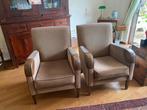 2 keurige kleine fauteuils bruin leer/stof, Huis en Inrichting, Ophalen, 75 tot 100 cm, Zo goed als nieuw, Stof