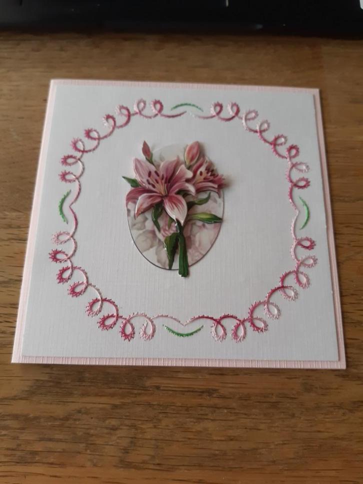 Borduur-Lelies(1134), Hobby en Vrije tijd, Kaarten | Zelfgemaakt, Nieuw, Overige thema's, Ophalen of Verzenden