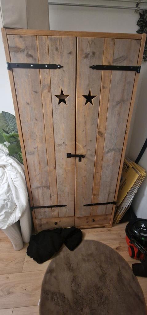 Steigerhouten Garderobekast - 200x100x60cm, Huis en Inrichting, Kasten | Kledingkasten, Ophalen