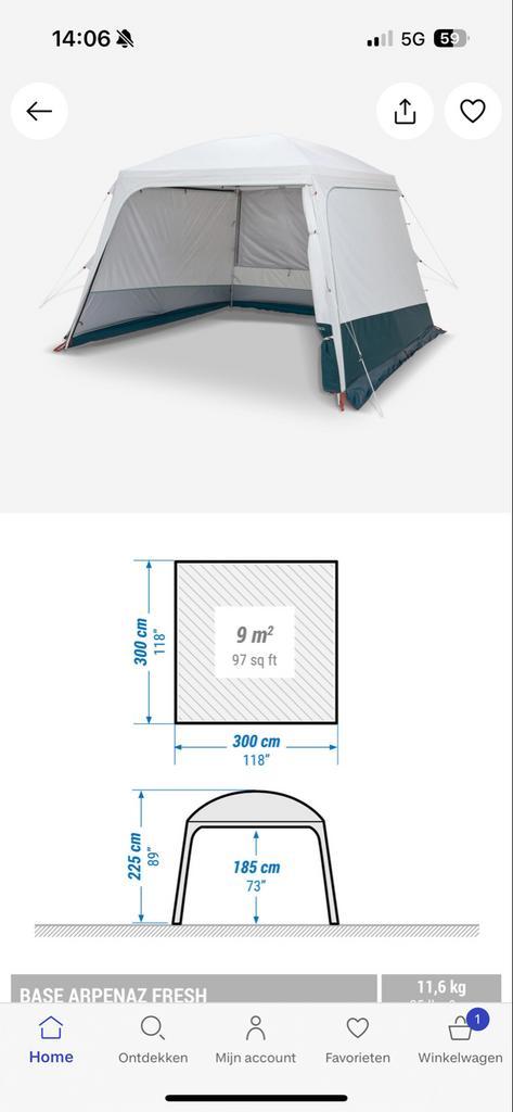 Base Arpenaz Fresh Tent - Ruime dagtent, Caravans en Kamperen, Tenten, tot en met 4, Zo goed als nieuw, Ophalen of Verzenden