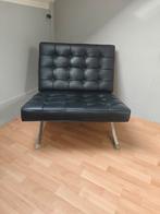 Zwarte leren Barcelona fauteuil met metalen frame, Huis en Inrichting, Fauteuils, Ophalen, Gebruikt, Minder dan 75 cm, Metaal