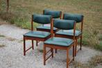 Set van 4 Vintage Teakhouten Stoelen groen skai, Ophalen, Gebruikt, Overige kleuren, Vintage