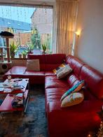 Rode leren hoekbank, Huis en Inrichting, Ophalen, Gebruikt, Hoekbank, 300 cm of meer