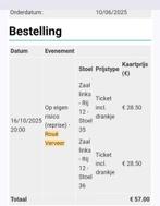 2 theater kaarten Roue Verveer, Twee personen, Oktober