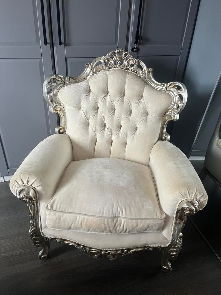 Barok stoel, merk Oscar, hout belegd met bladzilver, Ophalen, Gebruikt, Barok, 75 tot 100 cm