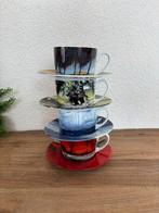 4 LC Kop en Schotel met Landschap Motieven, Gebruikt, Keramiek, Ophalen of Verzenden, Overige stijlen