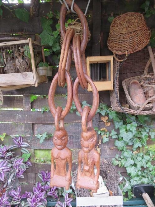 Handgesneden Afrikaanse houten trouwketting, tribaal houtsni, Antiek en Kunst, Kunst | Beelden en Houtsnijwerken, Ophalen of Verzenden