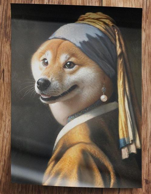 Shiba Inu Kunst Poster Meisje met de parel Vermeer, Verzamelen, Posters, Nieuw, A1 t/m A3, Rechthoekig Staand, Verzenden