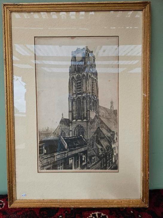 Ets Grote kerk Laurenskerk Rotterdam Jan Sirks, Antiek en Kunst, Kunst | Etsen en Gravures, Ophalen of Verzenden