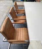 Witte tafel en 6 lederen stoelen Sturdy, Vijf, Zes of meer stoelen, Leer, Ophalen of Verzenden, Bruin