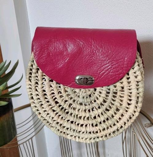 Raffia cross-body tas, boho chique schoudertas, Sieraden, Tassen en Uiterlijk, Tassen | Damestassen, Nieuw, Schoudertasje, Roze