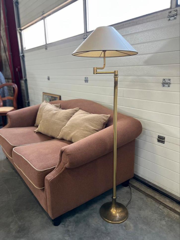 Verstelbare vintage vloerlamp messing met kap Ø50, Huis en Inrichting, Lampen | Vloerlampen, Zo goed als nieuw, 150 tot 200 cm