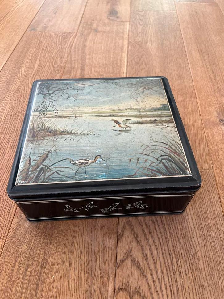 Vintage Van Melle Blik - Landschap met eenden, Antiek en Kunst, Curiosa en Brocante, Ophalen of Verzenden