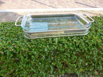 verzilverde ovenschaalhouder +pyrex ovenschaal zgan 54x24 cm beschikbaar voor biedingen