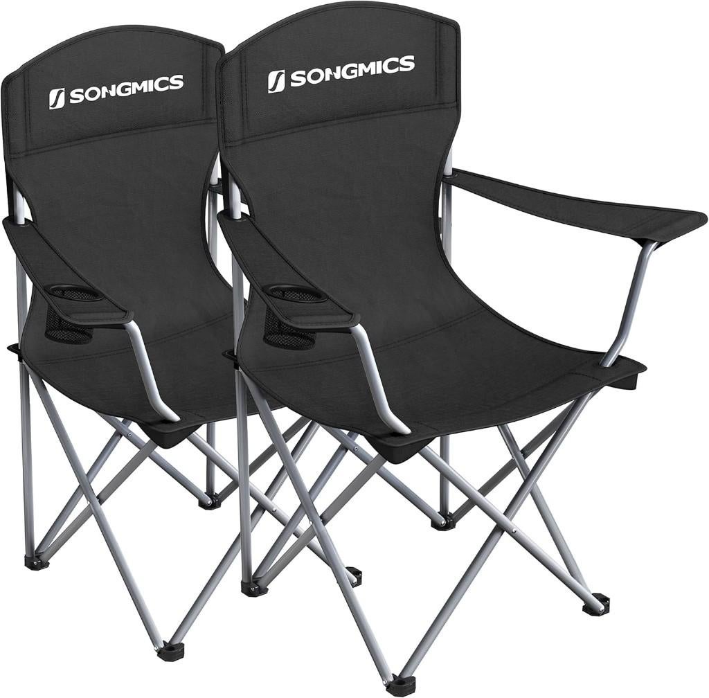 SONGMICS Camping Chair Set of 2 Folding Chair Outdoor, Ophalen, Nieuw, Zwart, Twee