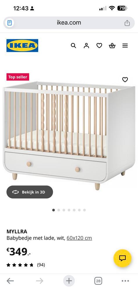 Babybedje / babyledikant met lade Ikea Myllra, Kinderen en Baby's, Babywiegjes en Ledikanten, Gebruikt, Ledikant, Ophalen of Verzenden