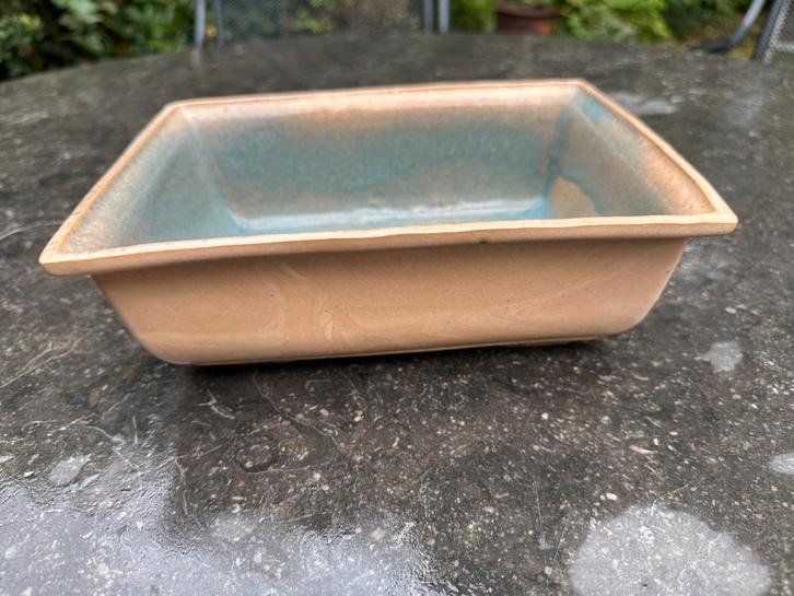 Geglazuurde rechthoekige bonsaischaal handgemaakt, Tuin en Terras, Bloempotten, Nieuw, Aardewerk, Binnen, Balkon, Tuin, Minder dan 40 cm
