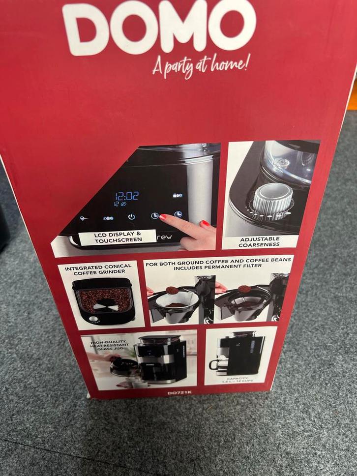 Domo Koffiezetapparaat met bonenmaler - Nieuw!, Witgoed en Apparatuur, Koffiezetapparaten, Nieuw, Gemalen koffie, Koffiemachine